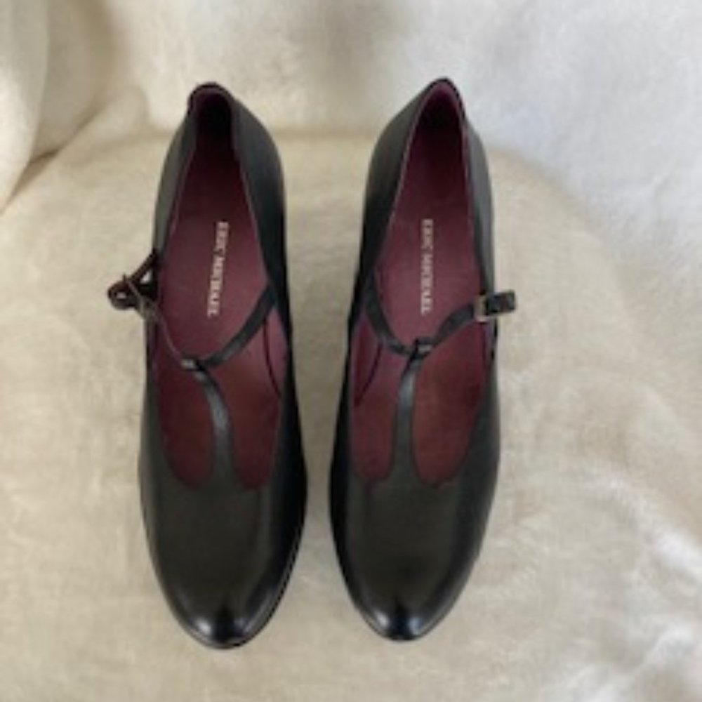 Eric Michael Black Leather Mary Jane Wedge